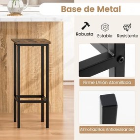 Conjunto de 4 bancos de bar sem encosto em altura de balcão com pernas de metal e apoio para os pés para cozinha Estilo industrial castanho