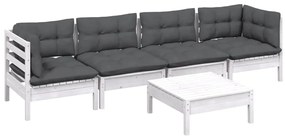 5 pcs conjunto lounge de jardim c/ almofadões pinho maciço