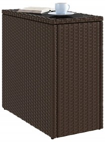 Mesa de apoio jardim tampo vidro 58x27,5x55 cm vime PE castanho
