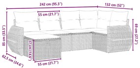 6 pcs conj. sofás jardim com almofadões vime PE cinzento-claro