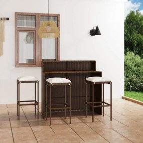 vidaXL 4 pcs conjunto de bar para jardim com almofadões castanho