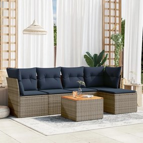 vidaXL 6 pcs conjunto sofás p/ jardim c/ almofadões vime PE cinzento