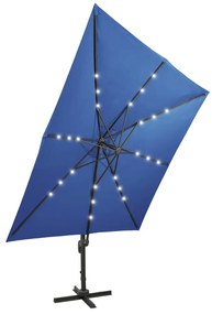 Guarda-sol cantilever c/ poste e luzes LED 300 cm azul-ciano