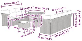 Conjunto de Sofás para Jardim de 10 Peças com Almofadas Cinza Rattan P
