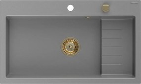 Mexen Omar lava-loiça em granito 1 bacia 800 x 480 mm, cinza, sifão dourado - 6520801005-71-G
