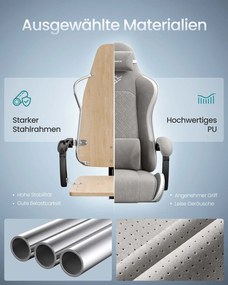 Cadeira ergonómica gaming/escritório com apoio para os pés e almofada de molas cinzenta