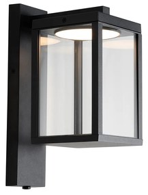 Candeeiro de parede exterior preto com LED e sensor crepuscular - Ferdinand Moderno