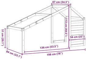 Telhado de cama infantil 198x87x113 cm madeira de pinho maciça