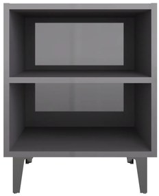 Mesas cabeceira pernas metal 2 pcs 40x30x50 cm cinza brilhante