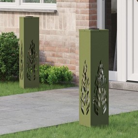 vidaXL Luz Solar LED de Caminho 2 pcs Verde Oliva Aço Laminado a Frio