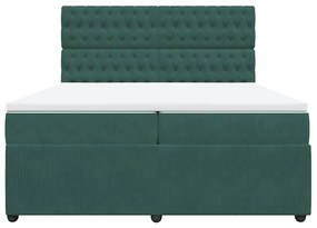 Cama com molas/colchão 200x200 cm veludo verde-escuro