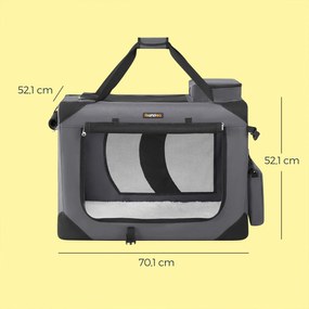 Caixa dobrável para cães, caixa de transporte em tecido de rede 70 x 52 x 52 cm cinzento