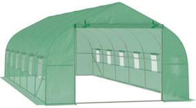 Outsunny Estufa Tipo Túnel 800x300x200cm com 12 Janelas e Porta Enrolável Cobertura de PE 140g/m² e Aço Teto Pontiagudo Verde