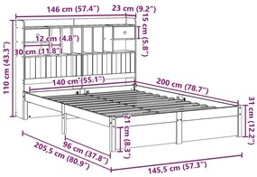 Cama com estante sem colchão 140x200 cm pinho maciço