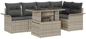 Conjunto de Sofá de Jardim de 6 Peças com Almofadas em Rattan Polipropileno Cinza Claro