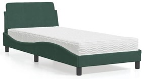 Cama com colchão 80x200 cm veludo verde-escuro