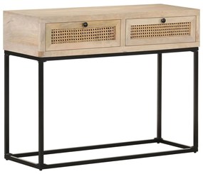 Mesa consola 100x35x76 cm mangueira maciça e palha natural
