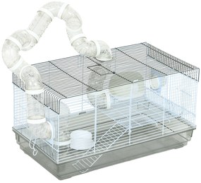 Pawhut Gaiola para Hamster Gaiola para Roedores com Túnel e Acessórios Inclusos Barras de Aço 58x32x31 cm Cinza | Aosom Portugal