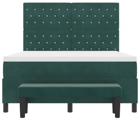 Cama Box Spring com Colchão &amp; Banco Verde Escuro 140x190 cm Veludo