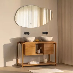 Conjunto De Móvel De Casa De Banho Em Madeira De Teca Bradley Led Irregular E Antiembaciamento 140x75 Cm Riben & ↔︎ 120 Cm & 2 X Irregul - Sklum