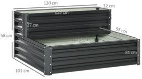 Caixa de Plantação de 2 Níveis Floreira Exterior de Aço com Desenho de Escada para Cultivos 120x101x58 cm Cinza Escuro