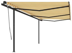 Toldo retrátil manual com postes 6x3 m amarelo e branco