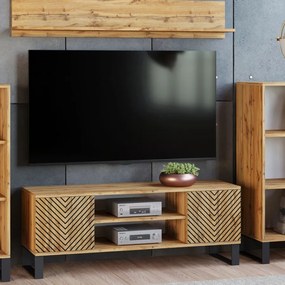 Móvel TV Focus loft 155 cm - decoração em espinha - cor carvalho artesanal