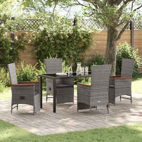 vidaXL Conjunto de Jantar de Jardim de 5 Peças com Almofadas em Cinza de Rattan Sintético