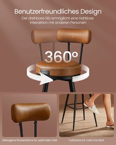 Conjunto de 2 bancos de bar com encosto giratório Coleção EKHO 57 x 57 x 101 cm castanho caramelo