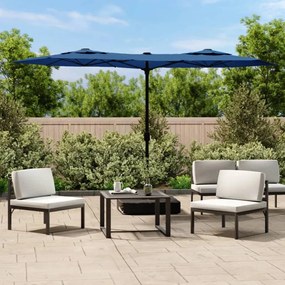 Guarda-sol de jardim c/ cabeça dupla/LED 316x240 cm azul-ciano