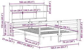 Cama com estante sem colchão 160x200 cm pinho maciço