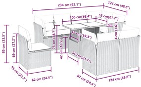 9 pcs conjunto de sofás p/ jardim c/ almofadões vime PE preto