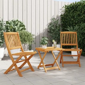 3 pcs conjunto jantar dobrável p/ jardim madeira acácia maciça