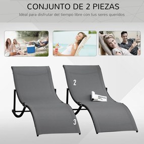 Outsunny Conjunto 2 Espreguiçadeiras Ergonômicas Dobráveis em Forma de