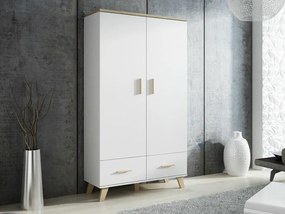 Roupeiro Larfloi 111, Carvalho sonoma, Branco, 190x110x55cm, 79 kg, Portas de roupeiro: Com dobradiças
