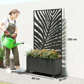 Floreira com treliça, floreira 90 x 30 x 160 cm, com proteção contra olhares curiosos e rodas bloqueáveis, metal, preta