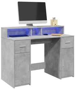 vidaXL Secretária luzes LED 120x55x91 cm deriv. madeira cinza cimento