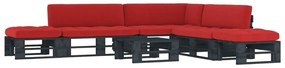 vidaXL 6 pcs conj. lounge paletes c/ almofadões pinho impregnado preto