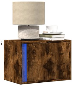 Mesa de cabeceira de parede com luzes LED carvalho fumado