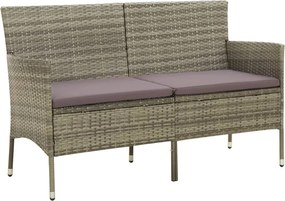 vidaXL Sofá de jardim de 3 lugares com almofadão vime PE cinzento