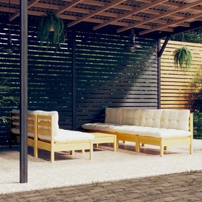 vidaXL 8 pcs conjunto lounge jardim c/ almofadões cor creme pinho
