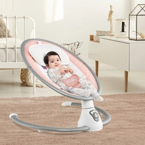 Baloiço elétrico para bebés com 5 níveis de balanço Temporizador Cinto de segurança Cinto de segurança Brinquedos Altifalante e controlo remoto Rosa