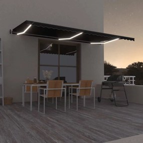 vidaXL Toldo automático com LED e sensor de vento 600x350 cm antracite