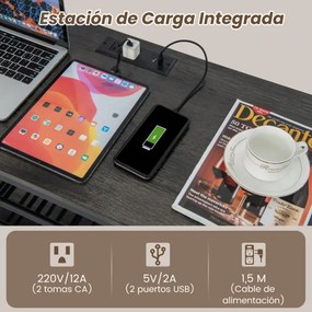 Garrafeira Armário para vinhos Estante de 3 níveis para vinhos com suportes para copos Tomadas eléctricas Estante para vinhos de bar 120 x 40 x 92 cm