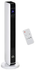 HOMCOM Aquecedor Cerâmico de Torre 1000/2000W com Controle Remoto Tela LED 3 Modos de Aquecimento Termostato Temporizador e Oscilação 65° para 25m² 21x21x73cm Branco