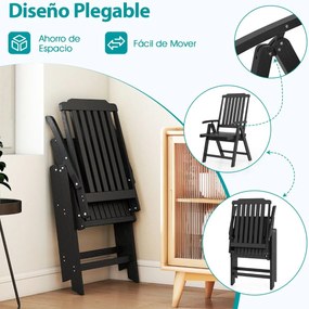 Cadeira dobrável para jardim em HDPE para todas as condições meteorológicas com apoios para os braços, encosto curvo e assento com ripas Preta