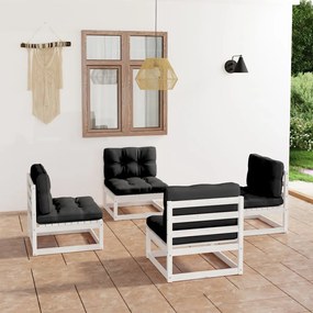vidaXL 4 pcs conjunto lounge de jardim com almofadões pinho maciço