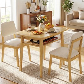 Conjunto de 1 Mesa de Jantar Oval e 2 Cadeiras, 80 x 53 x 74 cm, Assentos Acolchoados, Natural