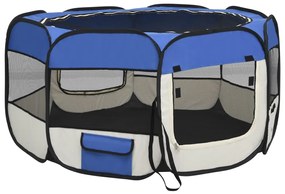 Parque dobrável p/ cão c/ saco de transporte 125x125x61cm azul