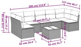 8 pcs conjunto sofás de jardim c/ almofadões vime PE castanho